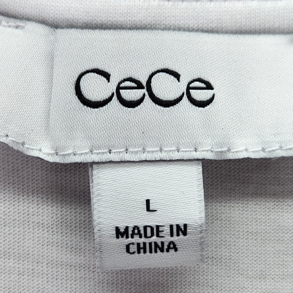 CeCe Womens Large White Oversized Black Bow Front T-Shirt Cropped Short Sleeve‎ - Picture 4 of 9